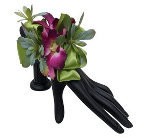 Artificial Purple Orchid and Succulent Wrist Corsage