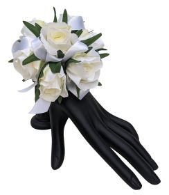 All White Silk Flower Corsage