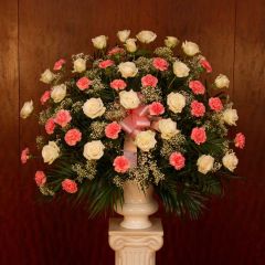 24 Carnations and 24 Roses in a funeral basket
