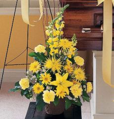 Brighter blessings funeral flower arrangement of all yellow flowers