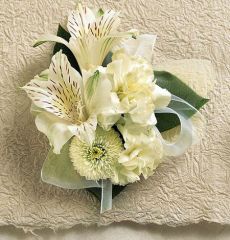 Cream flower corsage with sheer ribbon