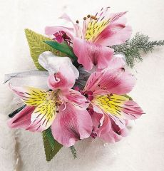 Peruvian lily corsage with greens