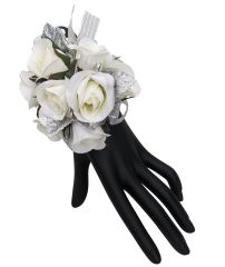 White and Silver Silk Flower Corsage