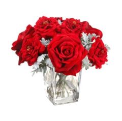 Silk Velvety Roses with Dusty Miller
