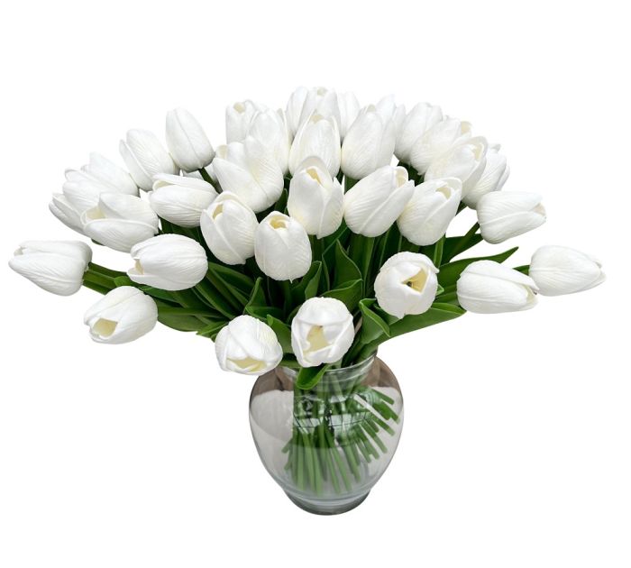 40 stems of silk white tulips in vase