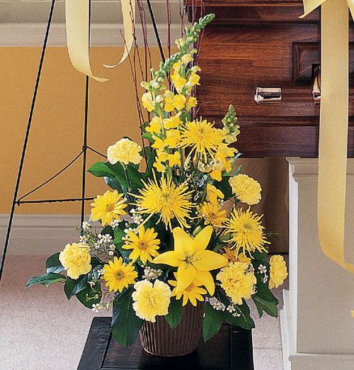 Brighter blessings funeral flower arrangement of all yellow flowers
