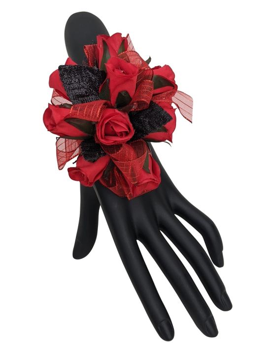 Red and black silk corsage