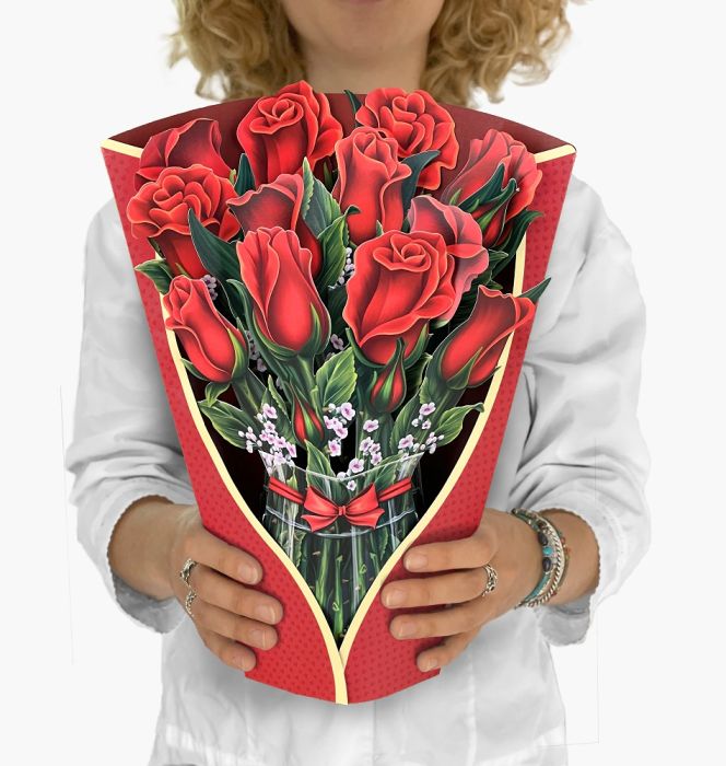 Red roses pop-up greeting card